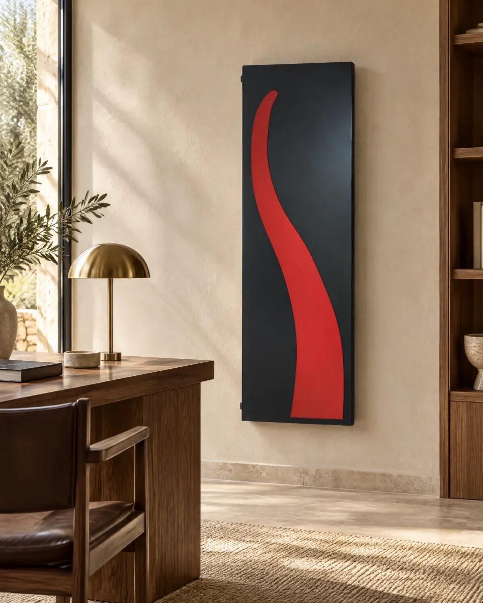 Formentera Horn nero e rosso in uno studio con scrivania in noce